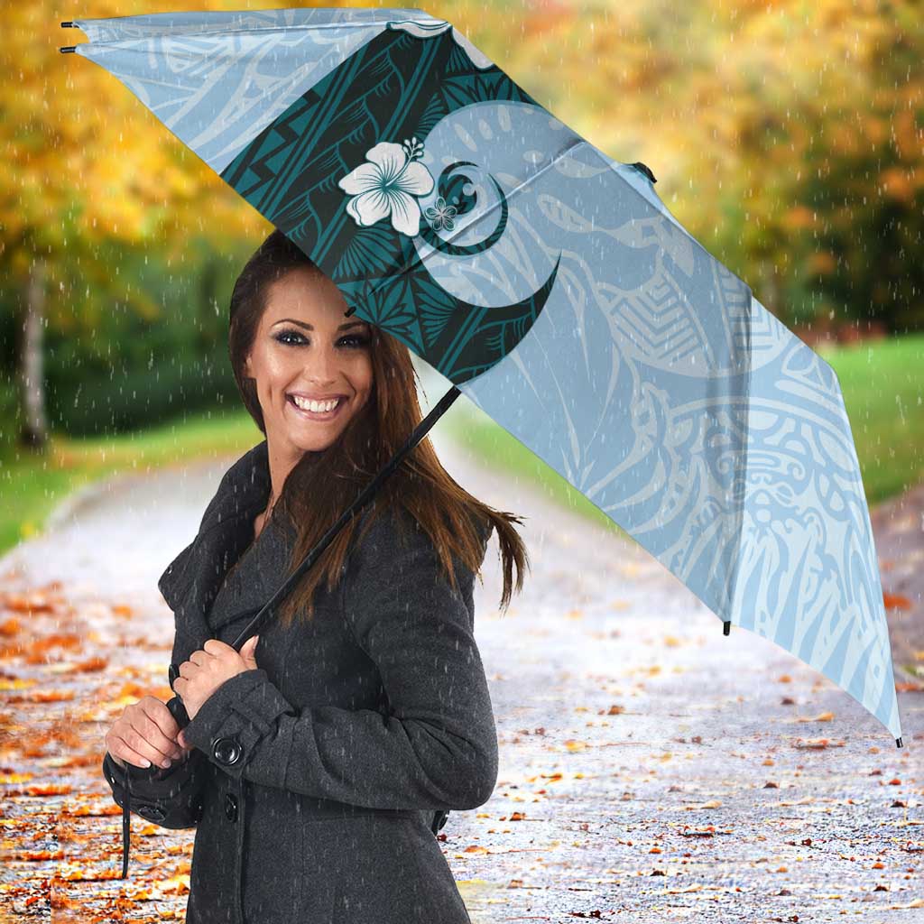 Polynesia Hibiscus Umbrella Sky Blue Curve Motif - Polynesian Pride