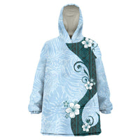 Polynesia Hibiscus Wearable Blanket Hoodie Sky Blue Curve Motif LT05 One Size Blue - Polynesian Pride