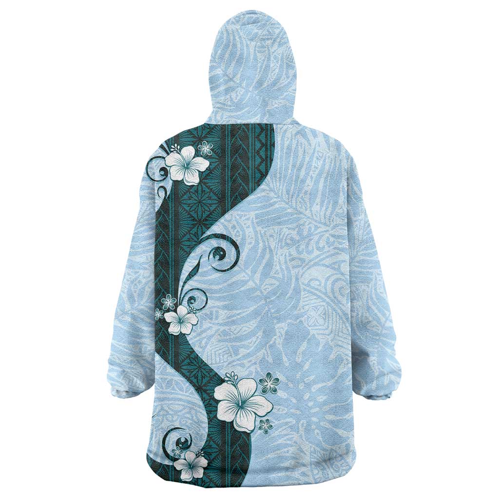 Polynesia Hibiscus Wearable Blanket Hoodie Sky Blue Curve Motif LT05 - Polynesian Pride