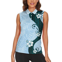 Polynesia Hibiscus Women Sleeveless Polo Shirt Sky Blue Curve Motif LT05 - Polynesian Pride
