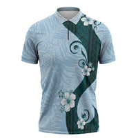 Polynesia Hibiscus Zipper Polo Shirt Sky Blue Curve Motif LT05 Blue - Polynesian Pride