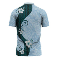 Polynesia Hibiscus Zipper Polo Shirt Sky Blue Curve Motif LT05 - Polynesian Pride