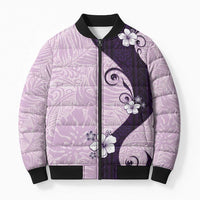 Polynesia Hibiscus Bomber Puffer Jacket Thistle Curve Motif LT05 Unisex Purple - Polynesian Pride