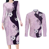 Polynesia Hibiscus Couples Matching Long Sleeve Bodycon Dress and Long Sleeve Button Shirt Thistle Curve Motif LT05 Purple - Polynesian Pride