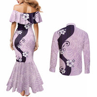 Polynesia Hibiscus Couples Matching Mermaid Dress and Long Sleeve Button Shirt Thistle Curve Motif LT05 - Polynesian Pride