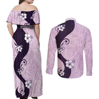 Polynesia Hibiscus Couples Matching Off Shoulder Maxi Dress and Long Sleeve Button Shirt Thistle Curve Motif LT05 - Polynesian Pride
