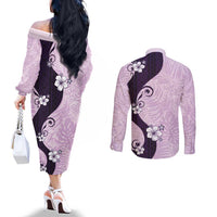 Polynesia Hibiscus Couples Matching Off The Shoulder Long Sleeve Dress and Long Sleeve Button Shirt Thistle Curve Motif LT05 - Polynesian Pride