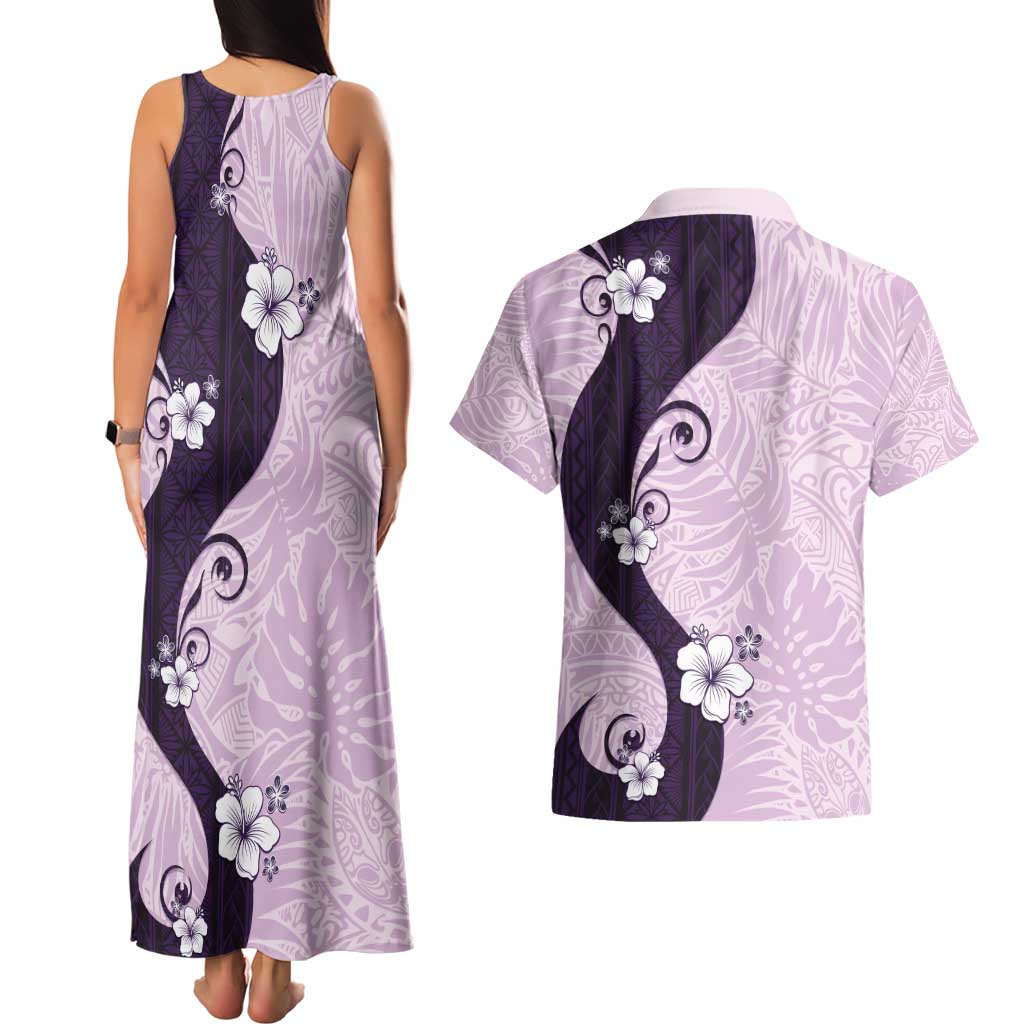 Polynesia Hibiscus Couples Matching Tank Maxi Dress and Hawaiian Shirt Thistle Curve Motif - Polynesian Pride
