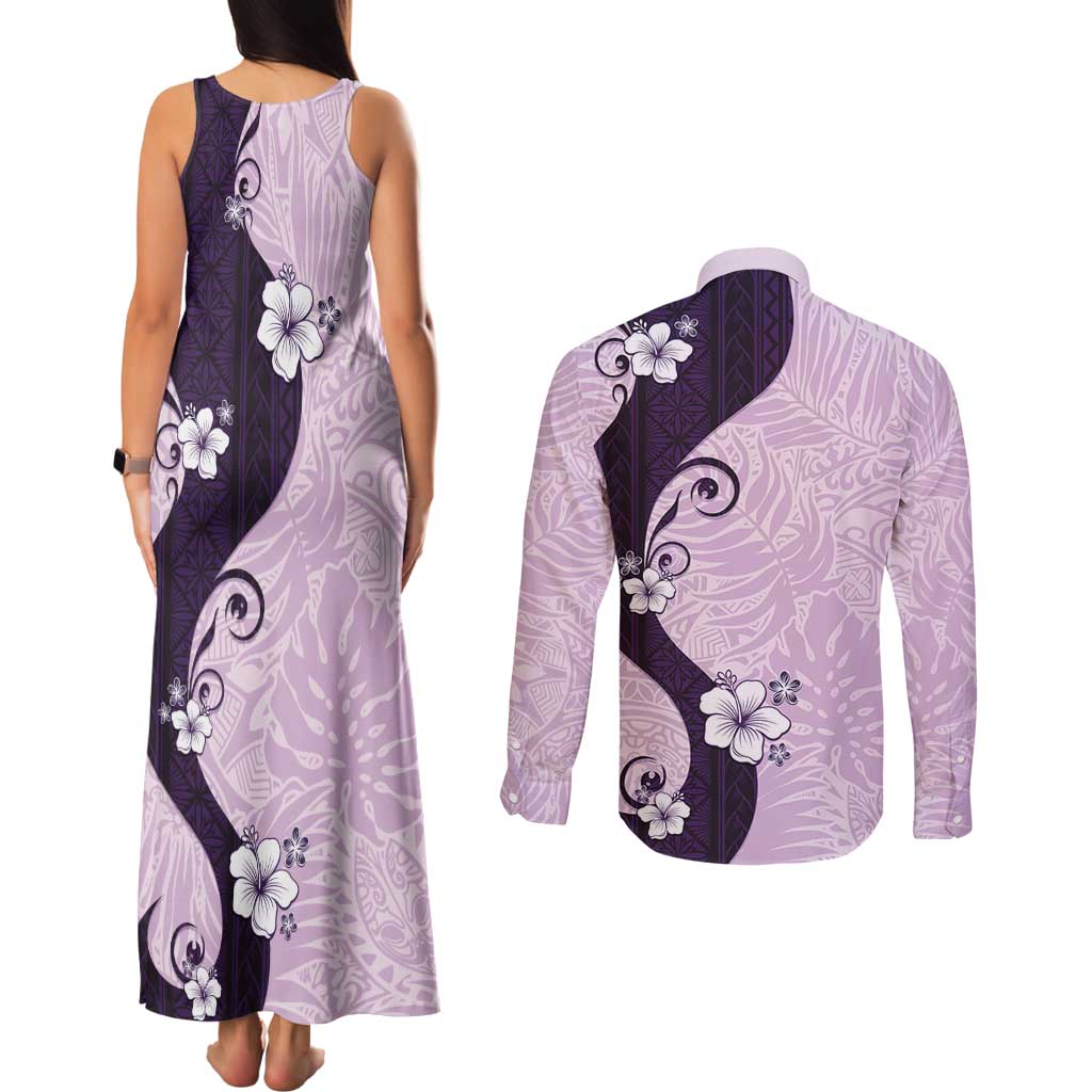 Polynesia Hibiscus Couples Matching Tank Maxi Dress and Long Sleeve Button Shirt Thistle Curve Motif LT05 - Polynesian Pride