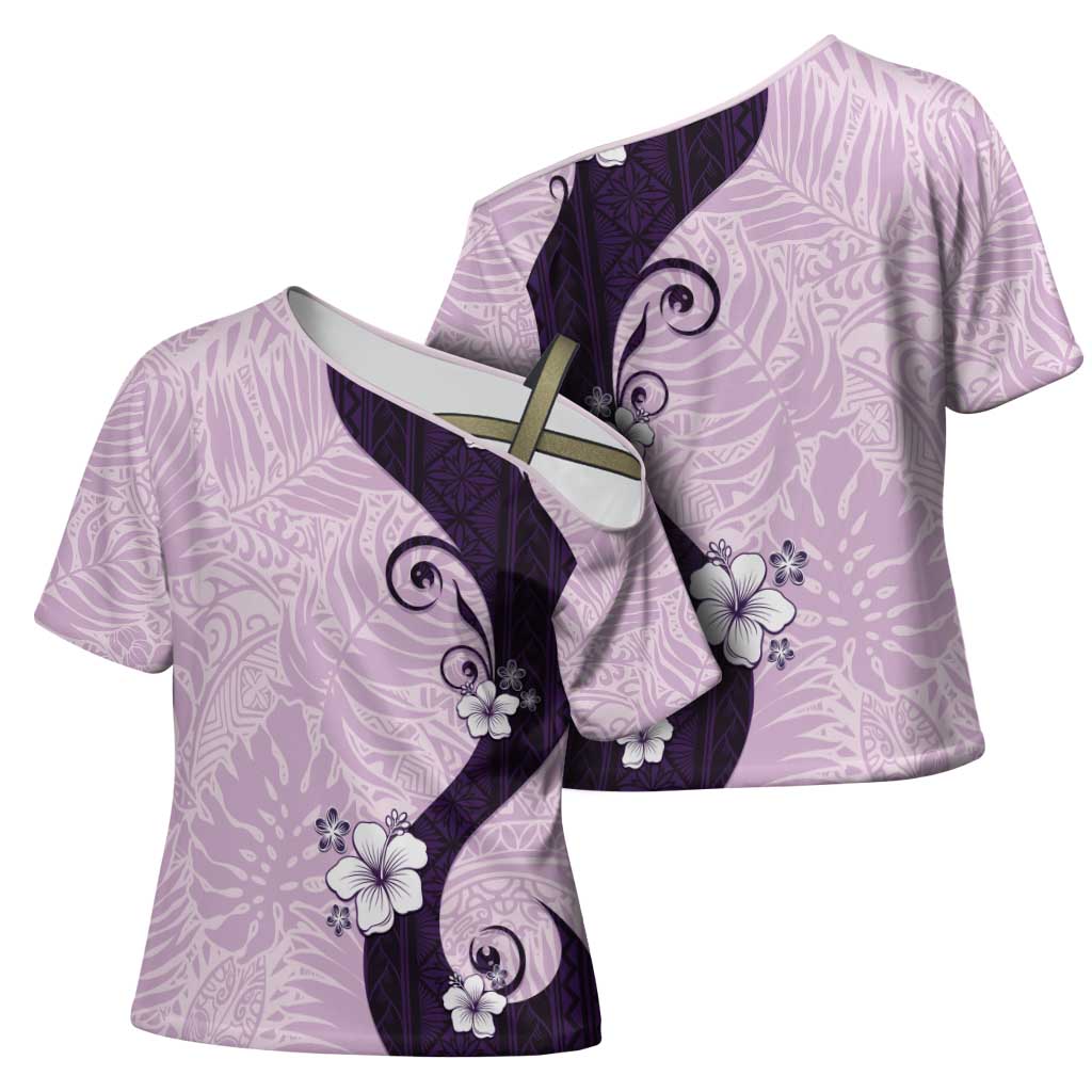Polynesia Hibiscus Cross Shoulder Shirt Thistle Curve Motif LT05 - Polynesian Pride