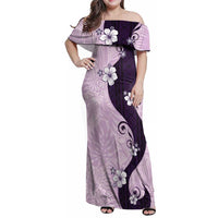 Polynesia Hibiscus Family Matching Off Shoulder Maxi Dress and Hawaiian Shirt Thistle Curve Motif - Polynesian Pride