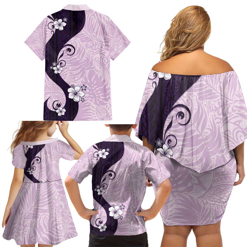 Polynesia Hibiscus Family Matching Off Shoulder Short Dress and Hawaiian Shirt Thistle Curve Motif - Polynesian Pride