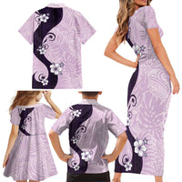 Polynesia Hibiscus Family Matching Short Sleeve Bodycon Dress and Hawaiian Shirt Thistle Curve Motif - Polynesian Pride