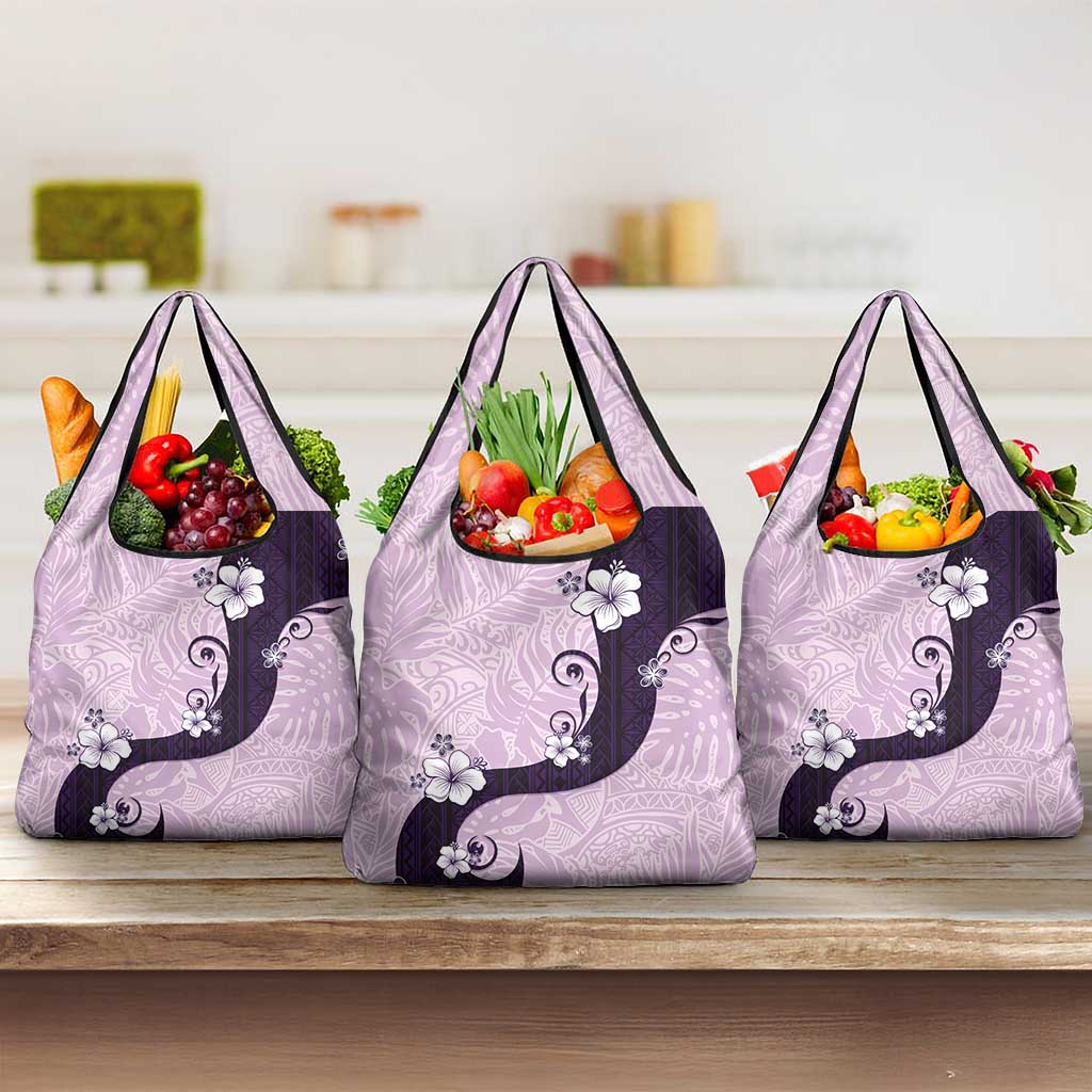Polynesia Hibiscus Grocery Bag Thistle Curve Motif LT05 3-pack One Size Purple - Polynesian Pride