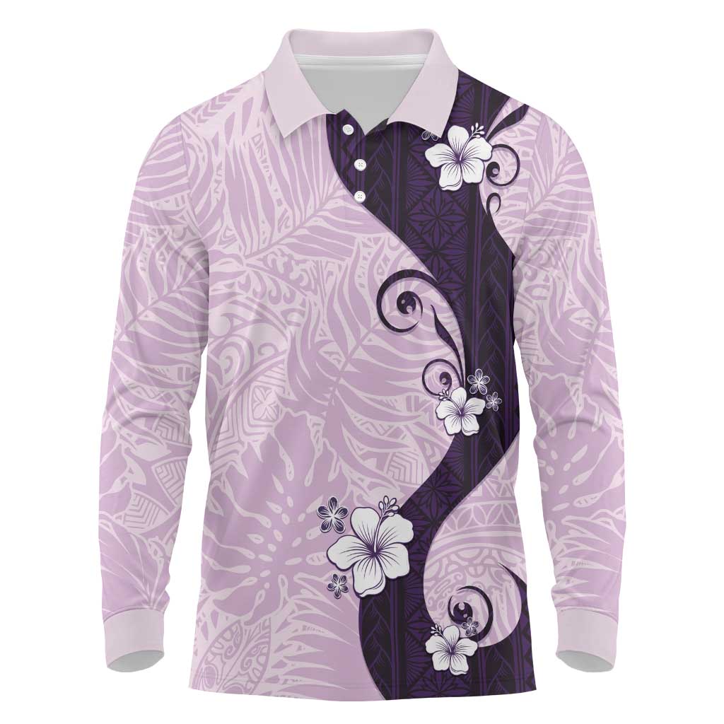 Polynesia Hibiscus Long Sleeve Polo Shirt Thistle Curve Motif LT05 Purple - Polynesian Pride