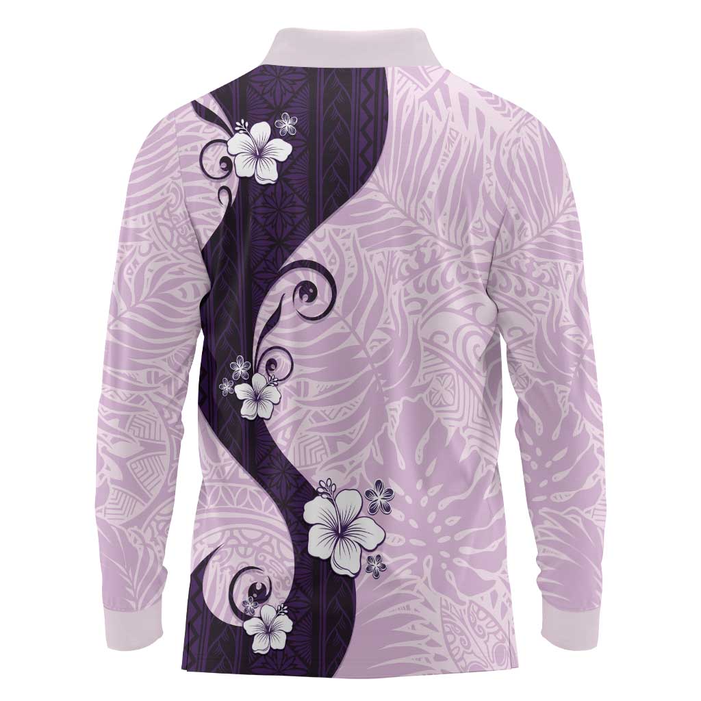 Polynesia Hibiscus Long Sleeve Polo Shirt Thistle Curve Motif LT05 - Polynesian Pride