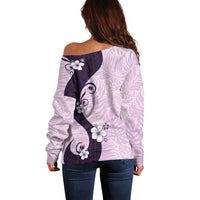 Polynesia Hibiscus Off Shoulder Sweater Thistle Curve Motif - Polynesian Pride