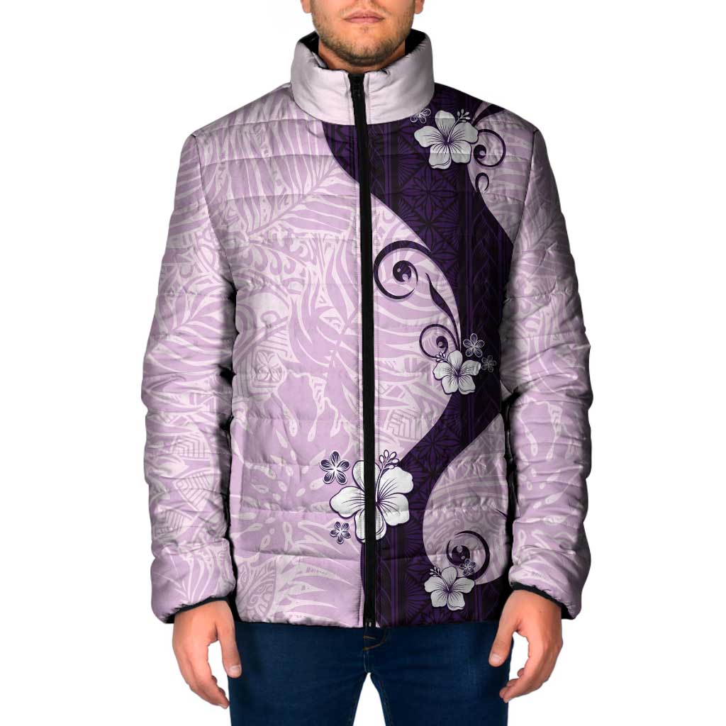 Polynesia Hibiscus Padded Jacket Thistle Curve Motif LT05 Men Purple - Polynesian Pride