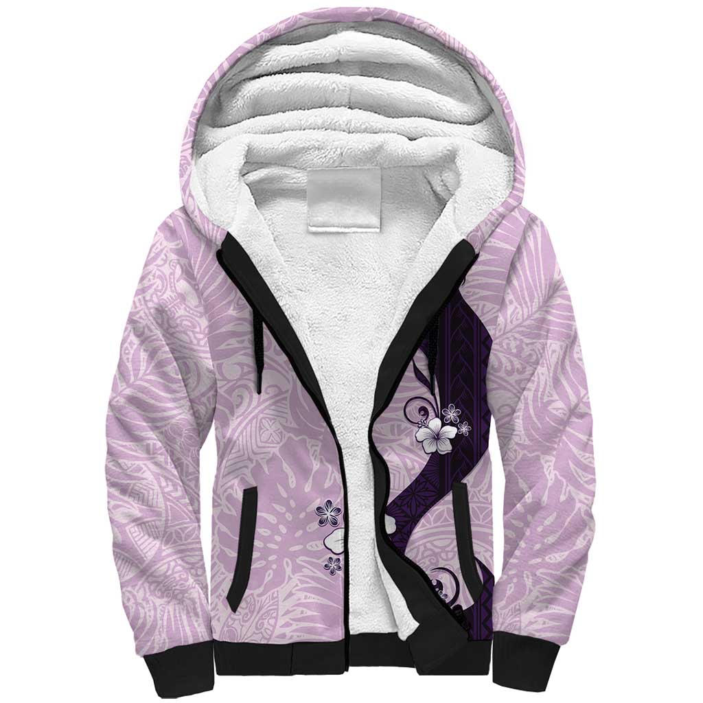 Polynesia Hibiscus Sherpa Hoodie Thistle Curve Motif LT05 Unisex Purple - Polynesian Pride
