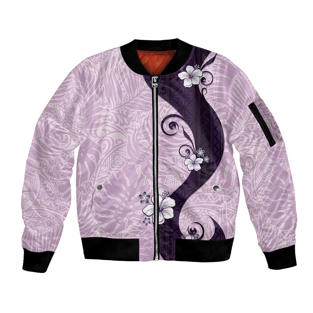 Polynesia Hibiscus Sleeve Zip Bomber Jacket Thistle Curve Motif - Polynesian Pride