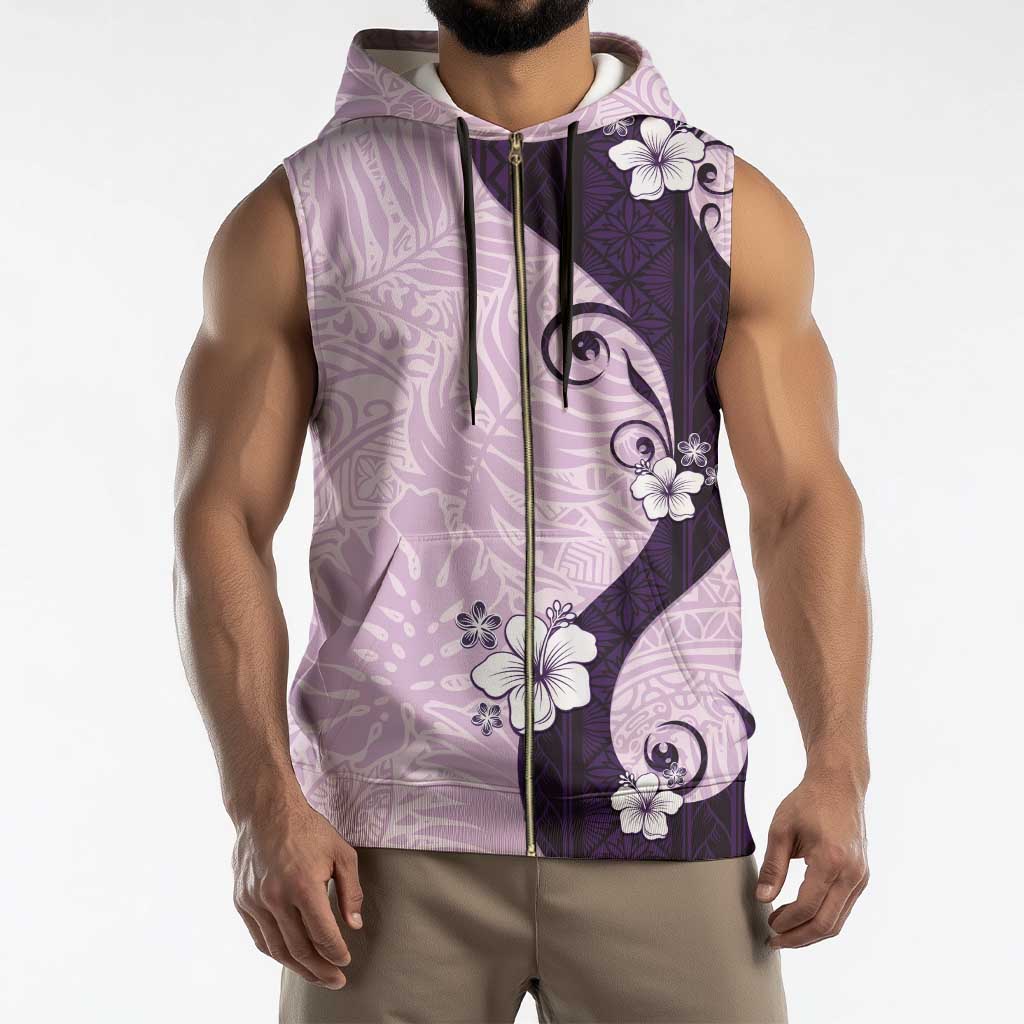 Polynesia Hibiscus Sleeveless Zip Hoodie Thistle Curve Motif - Polynesian Pride