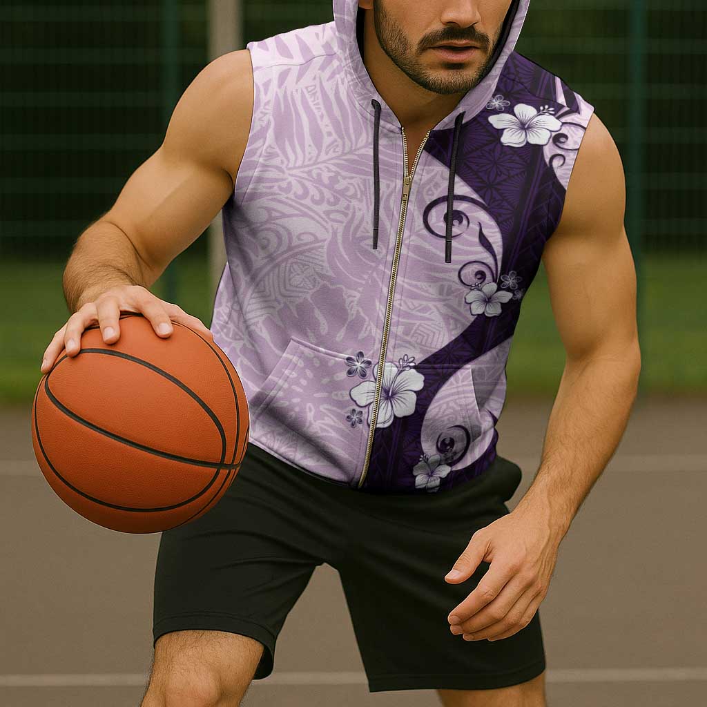 Polynesia Hibiscus Sleeveless Zip Hoodie Thistle Curve Motif - Polynesian Pride