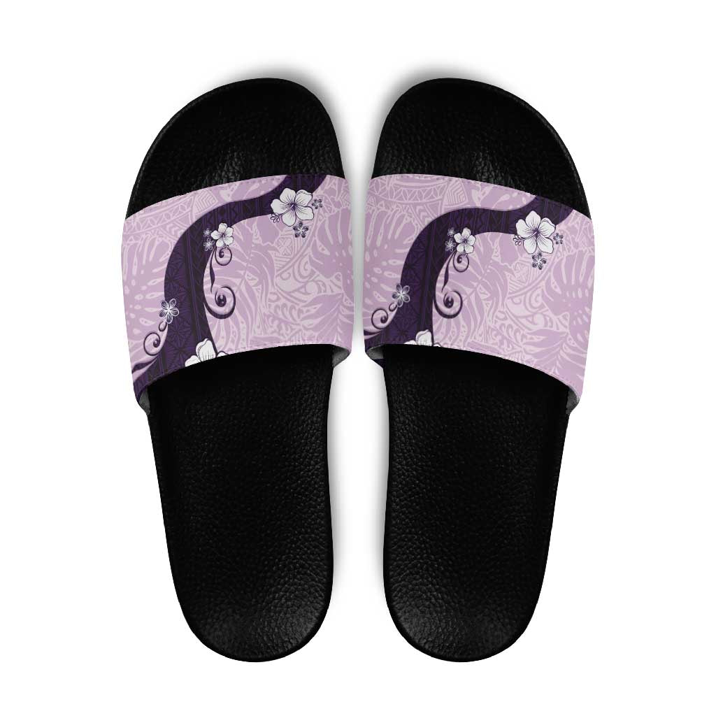 Polynesia Hibiscus Slide Sandals Thistle Curve Motif - Polynesian Pride