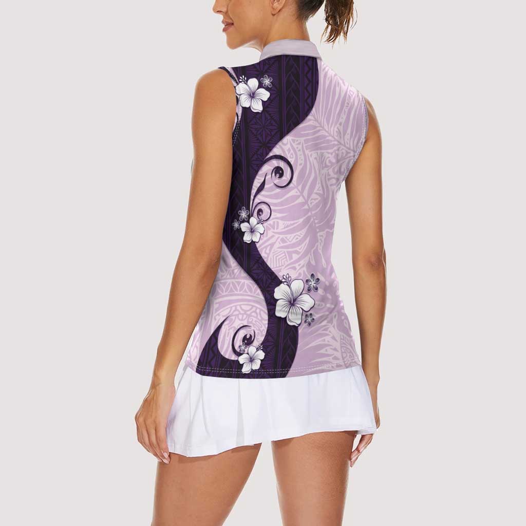 Polynesia Hibiscus Women Sleeveless Polo Shirt Thistle Curve Motif LT05 - Polynesian Pride