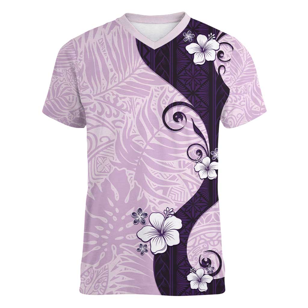 Polynesia Hibiscus Women V-Neck T-Shirt Thistle Curve Motif - Polynesian Pride