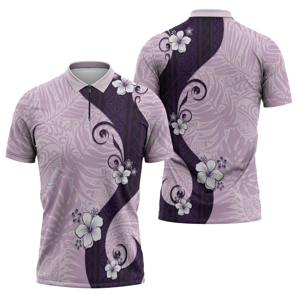 Polynesia Hibiscus Zipper Polo Shirt Thistle Curve Motif LT05 - Polynesian Pride