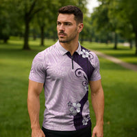 Polynesia Hibiscus Zipper Polo Shirt Thistle Curve Motif LT05 - Polynesian Pride