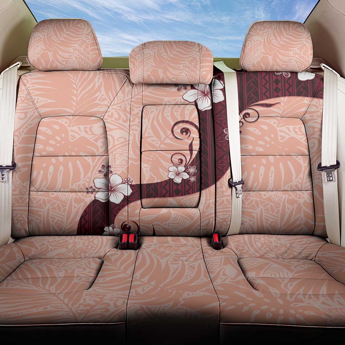 Polynesia Hibiscus Back Car Seat Cover Rose Bud Curve Motif - Polynesian Pride