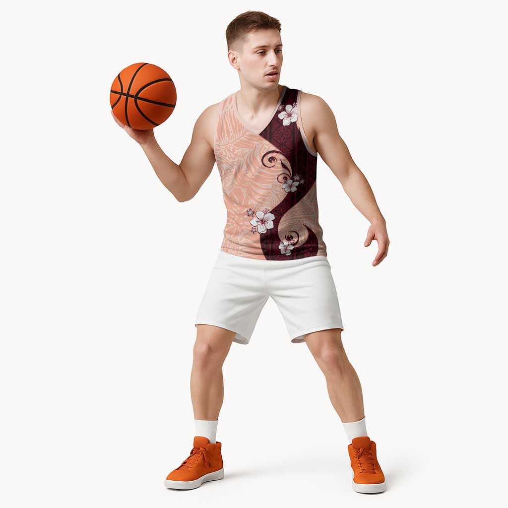 Polynesia Hibiscus Basketball Jersey Rose Bud Curve Motif LT05 - Polynesian Pride