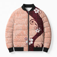 Polynesia Hibiscus Bomber Puffer Jacket Rose Bud Curve Motif LT05 Unisex Red - Polynesian Pride