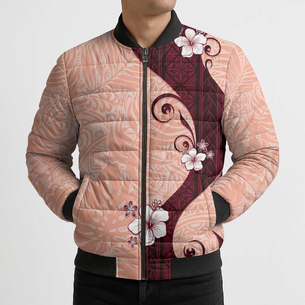 Polynesia Hibiscus Bomber Puffer Jacket Rose Bud Curve Motif LT05 - Polynesian Pride