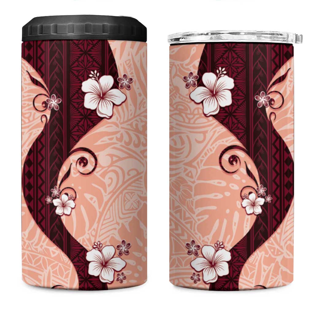 Polynesia Hibiscus 4 in 1 Can Cooler Tumbler Rose Bud Curve Motif LT05 One Size: 16 oz Red - Polynesian Pride