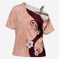 Polynesia Hibiscus Cross Shoulder Shirt Rose Bud Curve Motif LT05 Female Red - Polynesian Pride