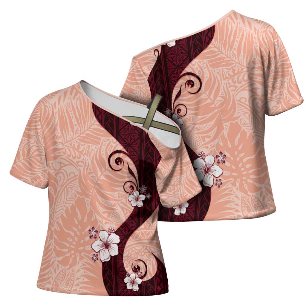 Polynesia Hibiscus Cross Shoulder Shirt Rose Bud Curve Motif LT05 - Polynesian Pride