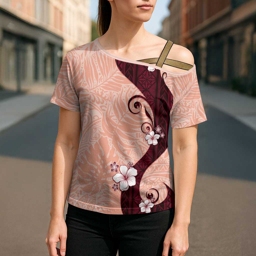 Polynesia Hibiscus Cross Shoulder Shirt Rose Bud Curve Motif LT05 - Polynesian Pride