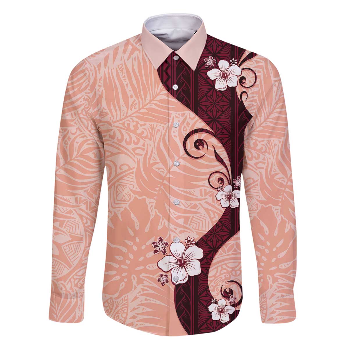 Polynesia Hibiscus Family Matching Off The Shoulder Long Sleeve Dress and Hawaiian Shirt Rose Bud Curve Motif - Polynesian Pride