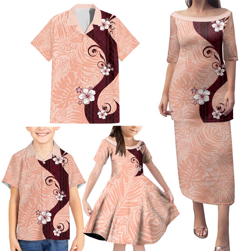 Polynesia Hibiscus Family Matching Puletasi and Hawaiian Shirt Rose Bud Curve Motif - Polynesian Pride