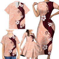 Polynesia Hibiscus Family Matching Short Sleeve Bodycon Dress and Hawaiian Shirt Rose Bud Curve Motif - Polynesian Pride