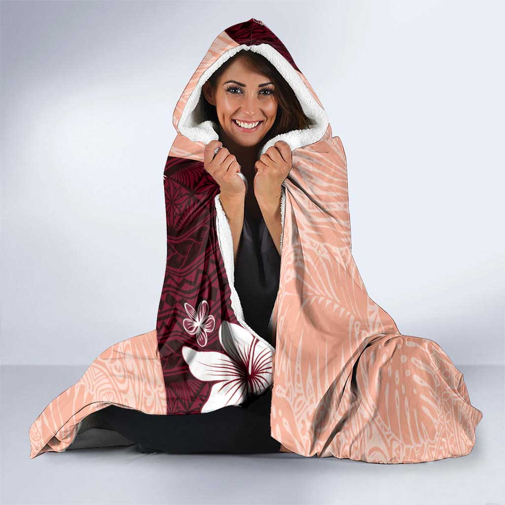 Polynesia Hibiscus Hooded Blanket Rose Bud Curve Motif - Polynesian Pride