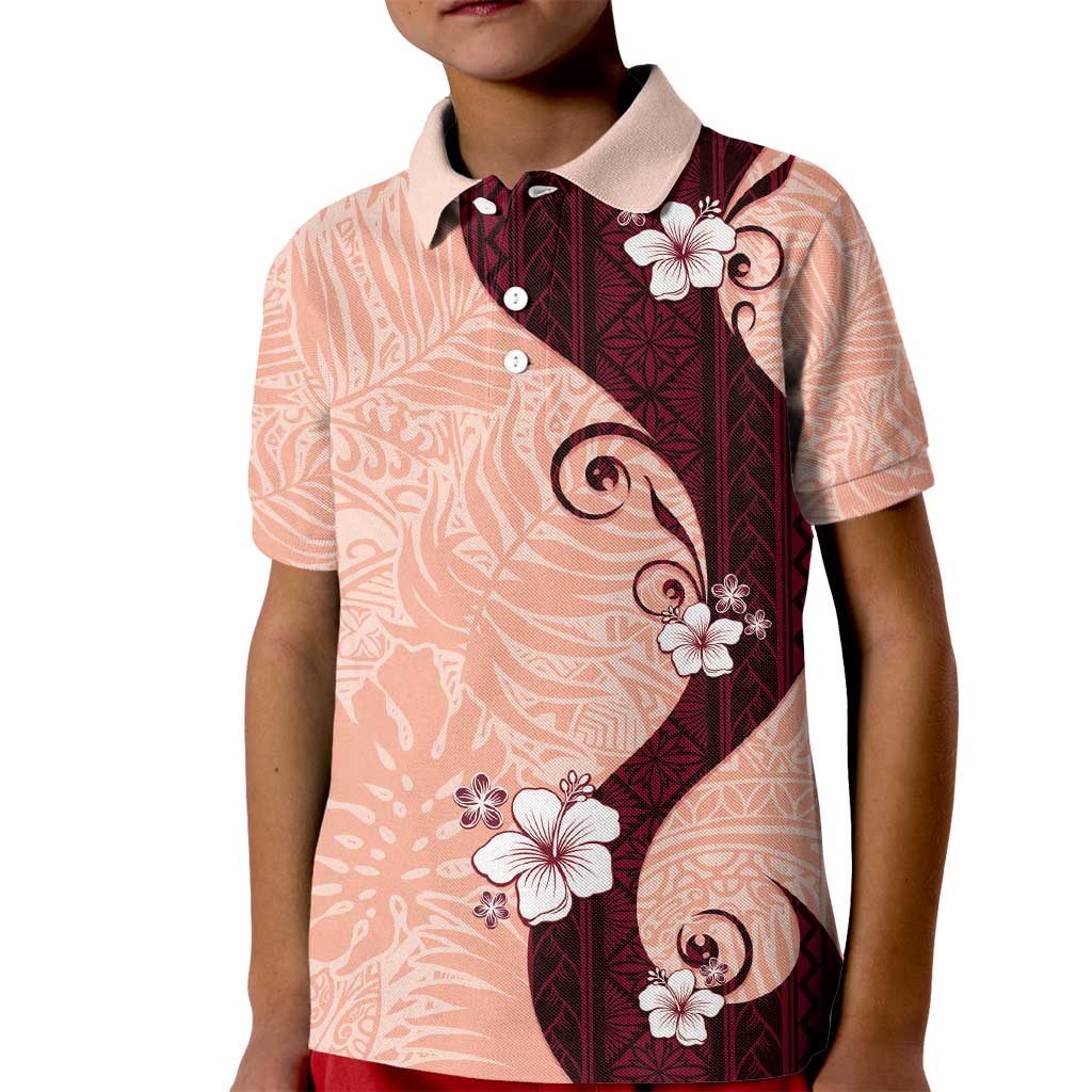Polynesia Hibiscus Kid Polo Shirt Rose Bud Curve Motif - Polynesian Pride