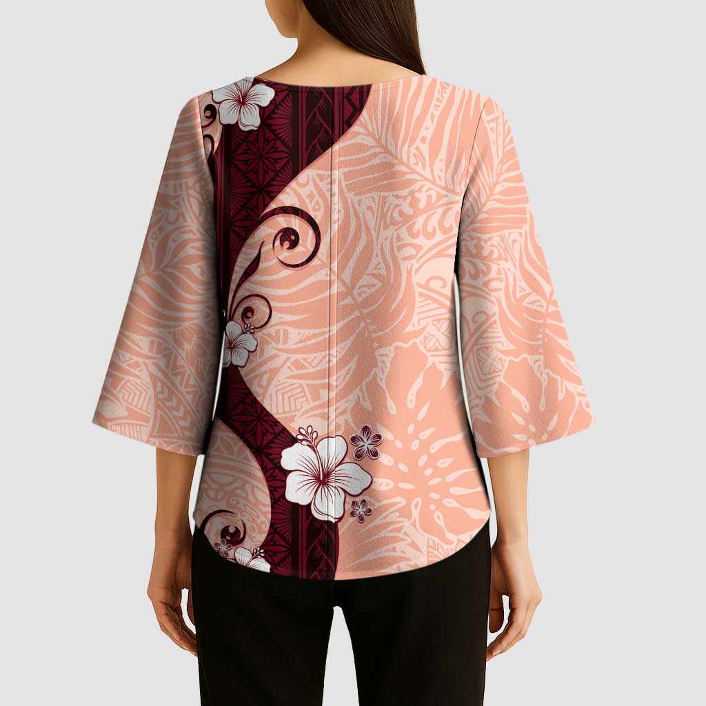 Polynesia Hibiscus Kimono Sleeve Blouse Rose Bud Curve Motif LT05 - Polynesian Pride