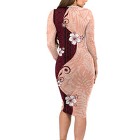 Polynesia Hibiscus Long Sleeve Bodycon Dress Rose Bud Curve Motif - Polynesian Pride