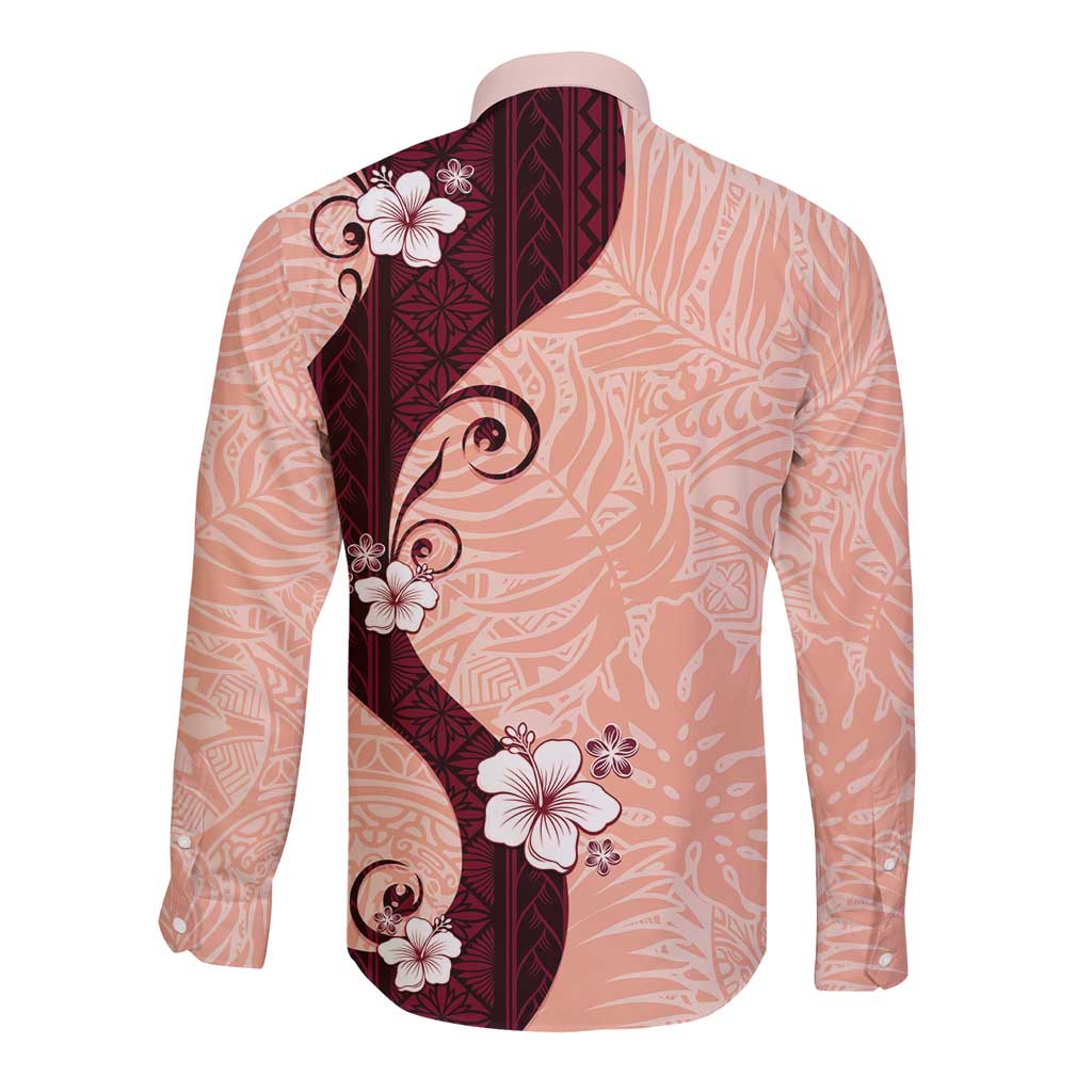 Polynesia Hibiscus Long Sleeve Button Shirt Rose Bud Curve Motif LT05 - Polynesian Pride