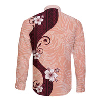 Polynesia Hibiscus Long Sleeve Button Shirt Rose Bud Curve Motif LT05 - Polynesian Pride