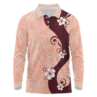 Polynesia Hibiscus Long Sleeve Polo Shirt Rose Bud Curve Motif LT05 Red - Polynesian Pride