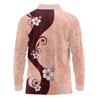 Polynesia Hibiscus Long Sleeve Polo Shirt Rose Bud Curve Motif LT05 - Polynesian Pride